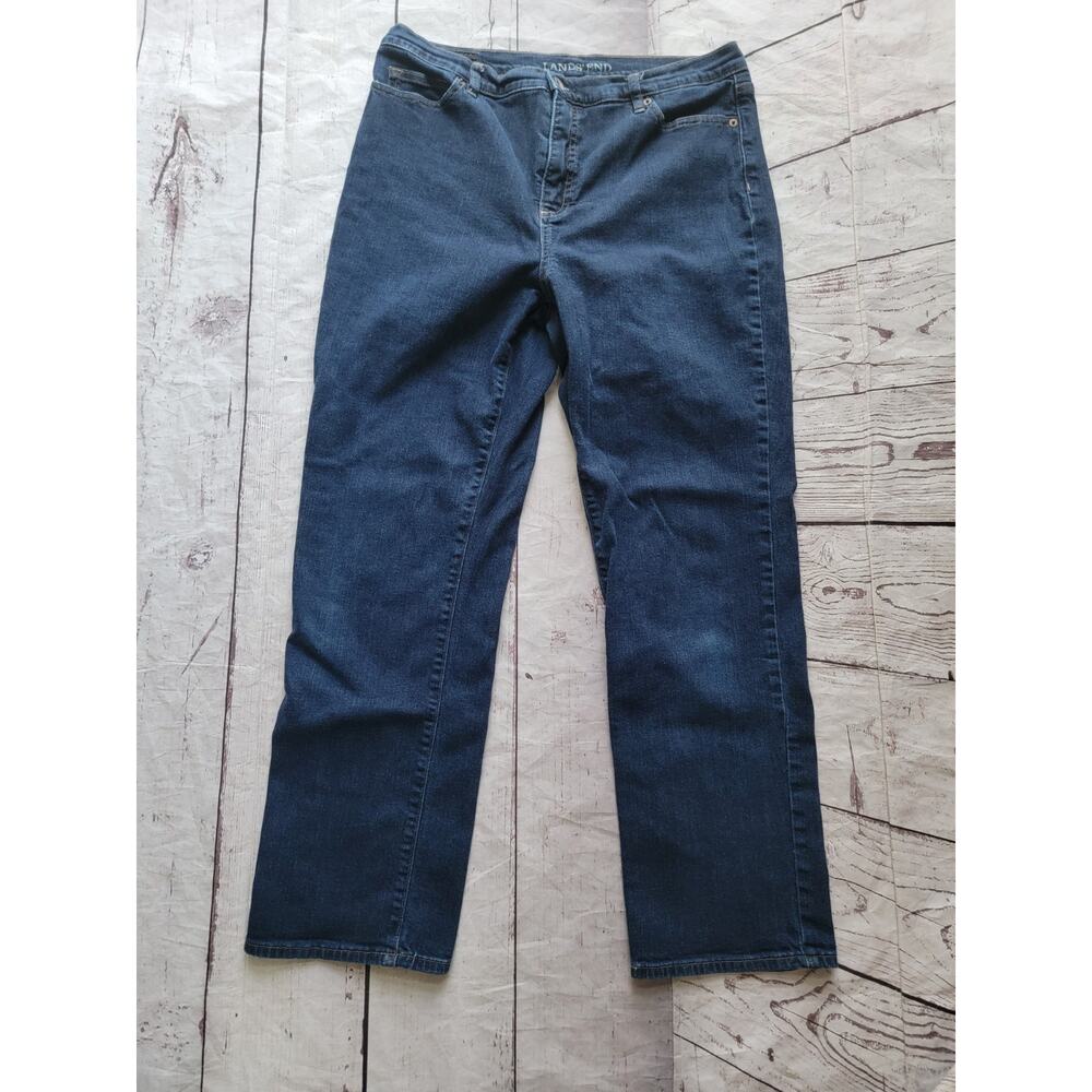 Lands' End Straight High Rise Straight Dark Blue Jeans Women’s Sz 14
